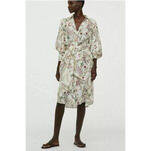 Johanna Ortiz x H&M Orchid Floral 100% Linen Shirt Dress Vacation Or Office XS